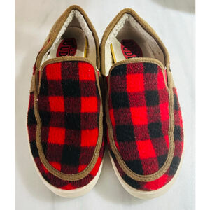 Hey Dude Women's Red and Black Plaid Shoes